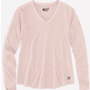 Carhartt Women's Relaxed Fit Midweight V Neck Shirt, Pink Salt